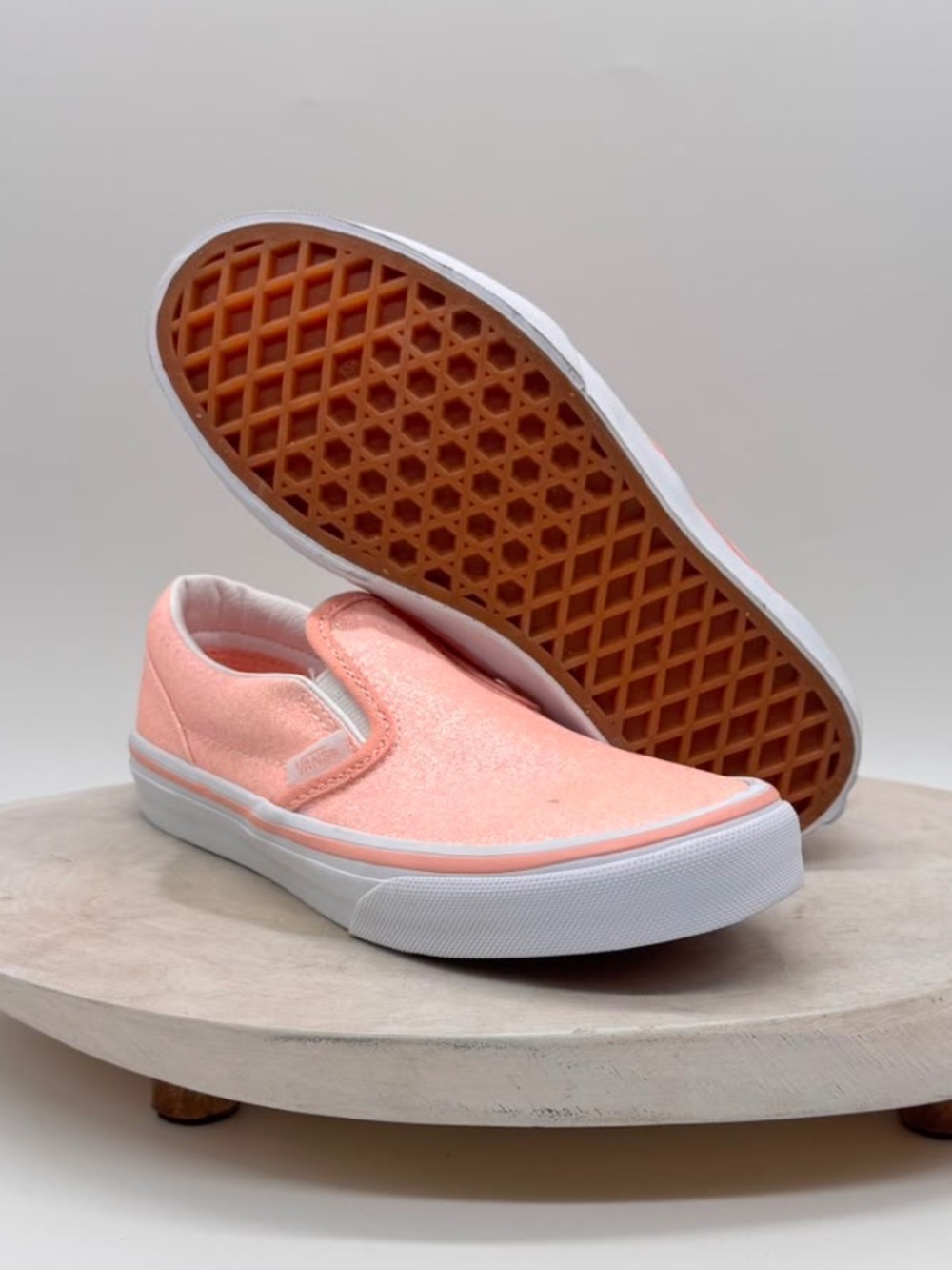 New Vans Classic Slip On Glitter Apricot Nectar Pink Shoes Kids Size 2 NWOB
